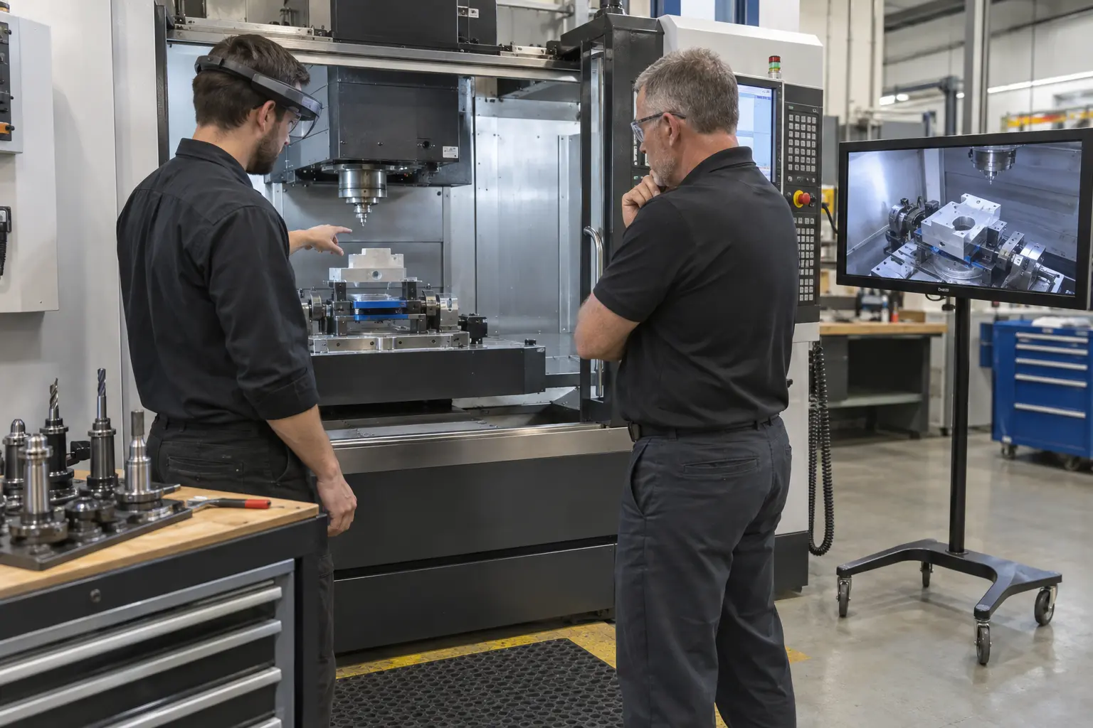 Worker completing an AR skills assessment at a machine